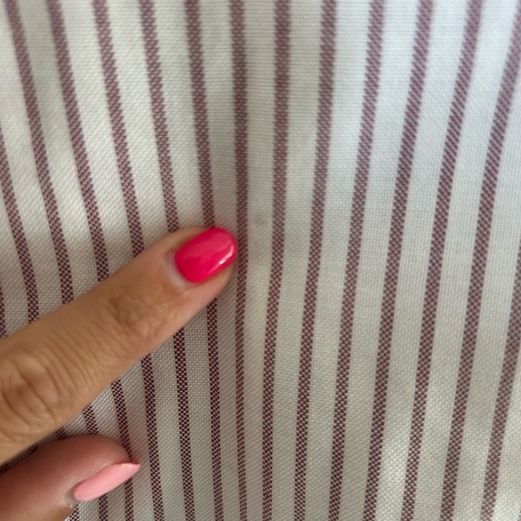 Lands’ End Men’s Oxford Stripe Button Down Shirt | Size 16-35 | White & Burgundy - Picture 3 of 4